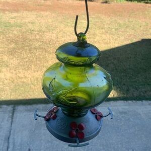 Grateful Gnome - Hummingbird Feeder - Hand‎ Blown Glass - Green Hummingbird